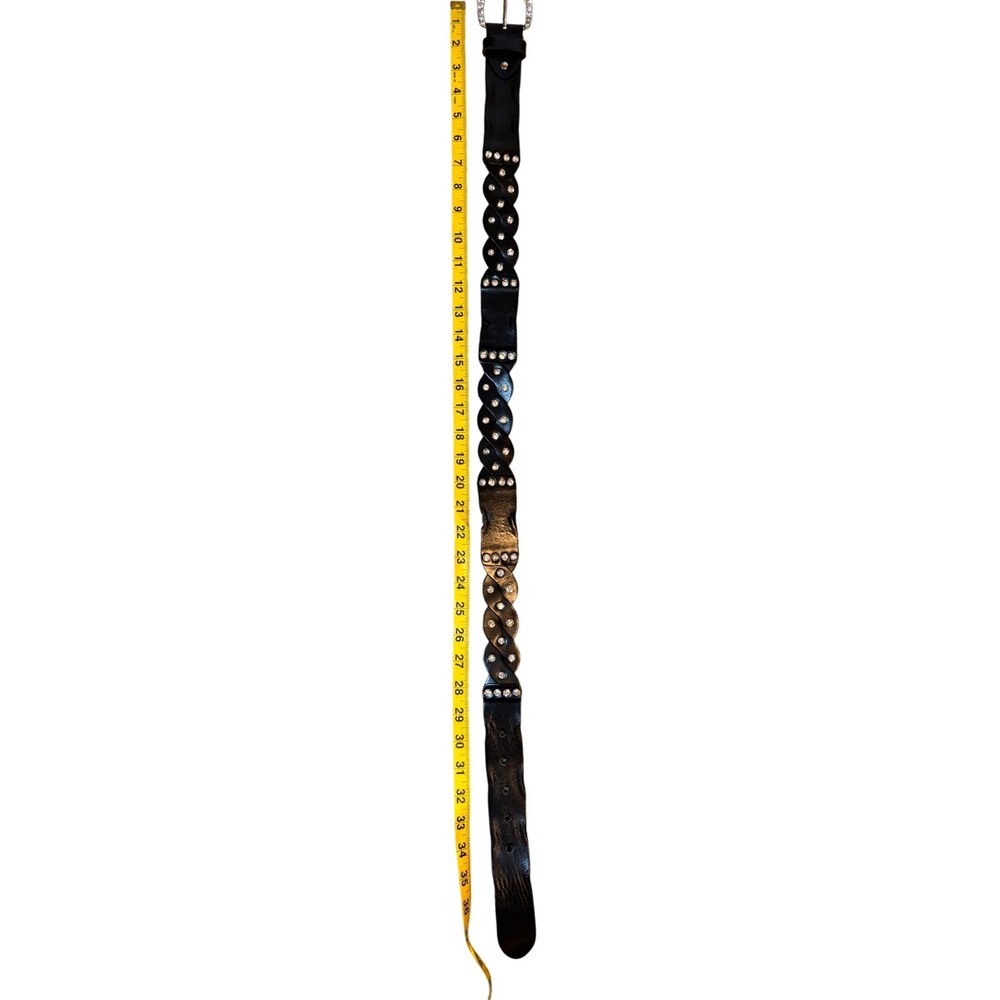 Unbranded Braided Leather Belt Women 36 Black Excellent Rhinestone Horseshoe - Picture 5 of 5